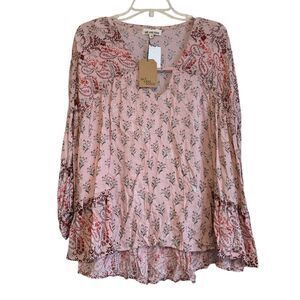 Sky And Sand Womens Top Medium Pink Tunic Paisley Floral Boho Fairycore NWT
